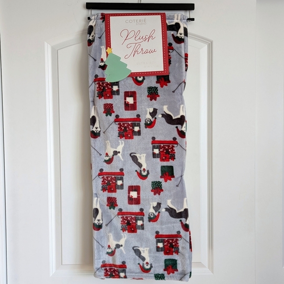 Boston Terrier Christmas Black White Dog Breed Plush Throw 50"x 70" Silver NWT - Picture 12 of 12